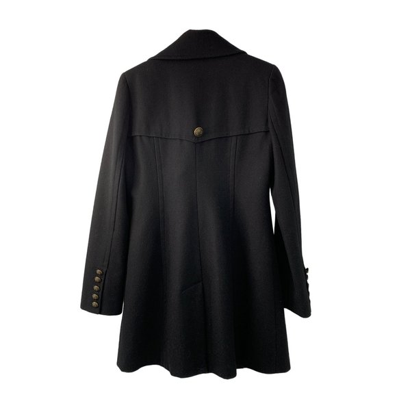 7 for all Mankind Wool Pea coat Black Leather Trim Size Small Button 6629 - Picture 5 of 12